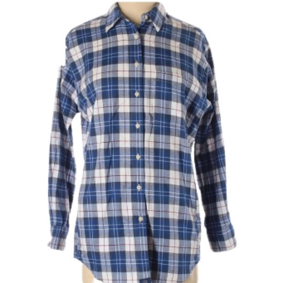 Lauren James Blue Plaid Flannel Boyfriend Shirt Pockets - Picture 3 of 4